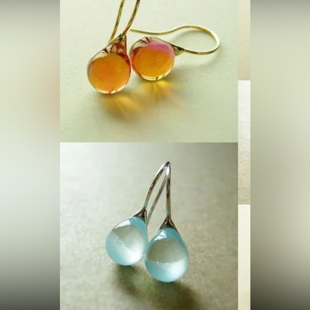 Pick one of the two! Gold tone drop earrings. Aquamarine OR yellow Citrine color